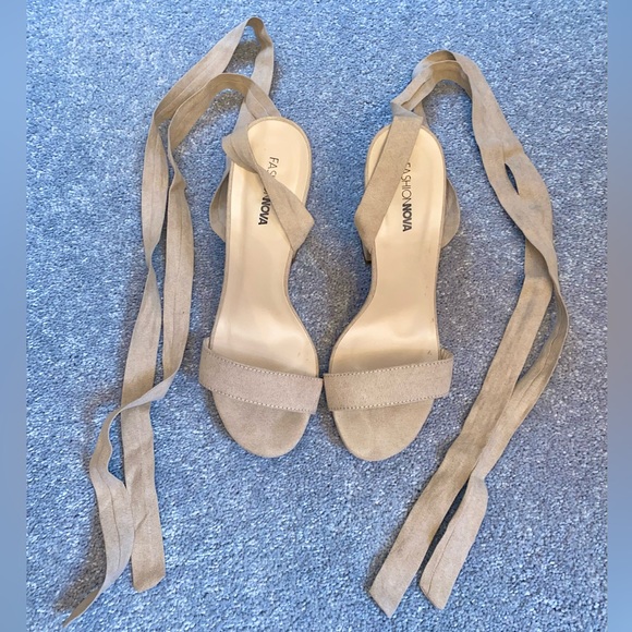 Nude Beige Wrap around Heel Sandals - Picture 4 of 7